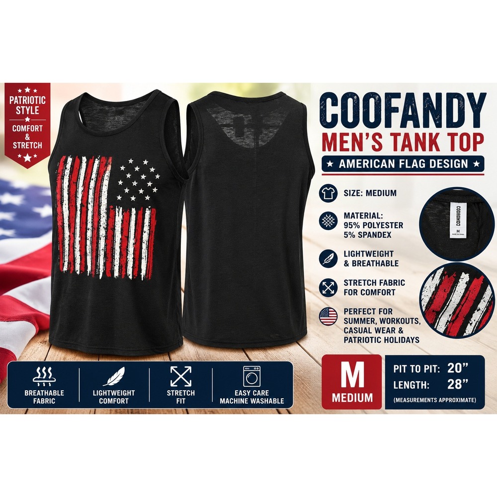 Andy Mens American Flag Graphic Tank Top Black Sleeveless Patriotic Shirt Size M